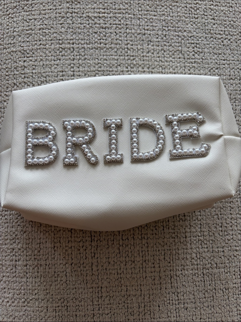 Bride Pearl-Embellished Makeup Bag in Ivory